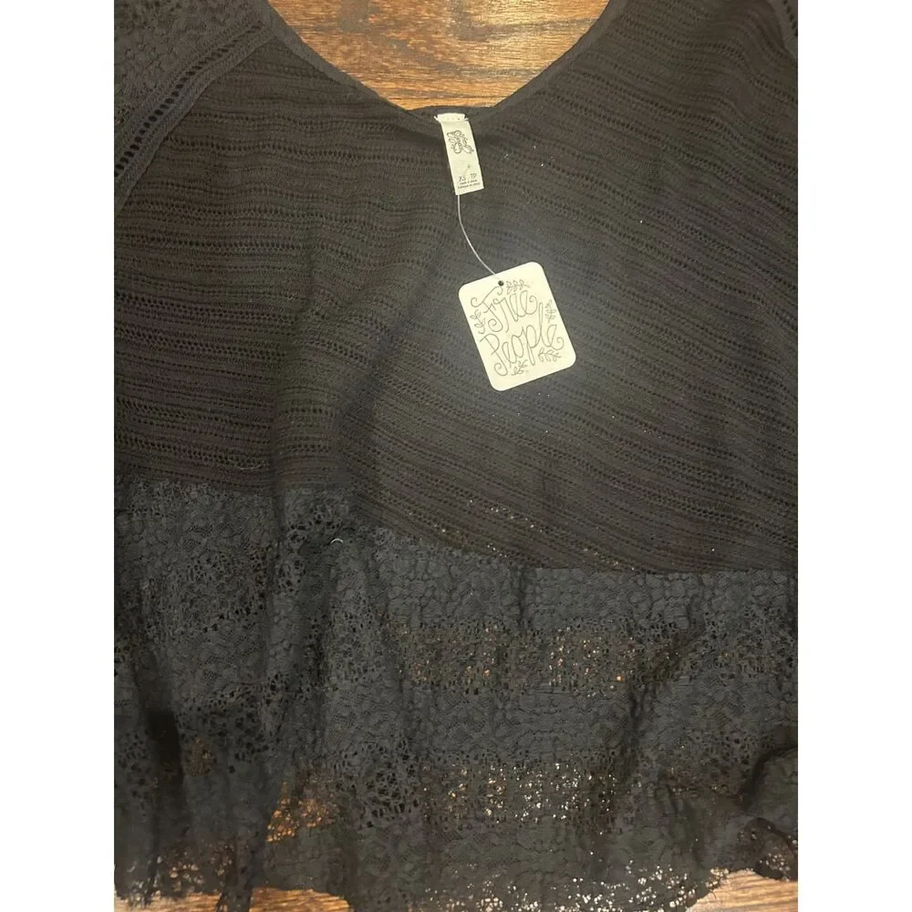 Free People black women's Boho flowy shirt top see-through size XS BNWT